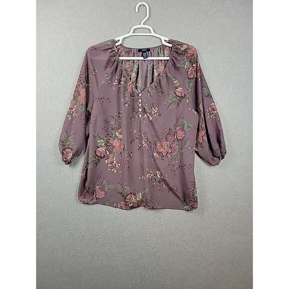Chaps Purple Floral 3/4 Sleeve V Neck Popover Boho Blouse Women's Plus 2X - Picture 1 of 11